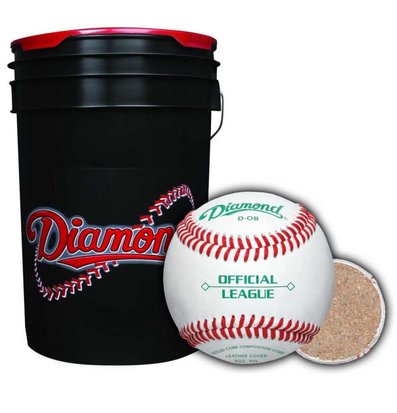 Diamond Sports Cushion Lid Bucket with 30 DOB Practice Baseballs Rod